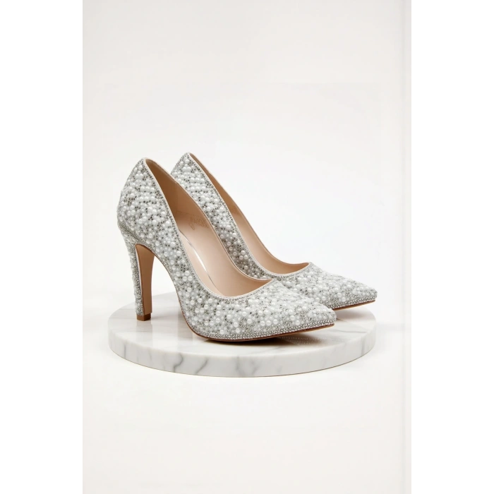 Kadın Moda Şık Gold Full Inci Aynalı Klasik Düğün Nişan Gece Abiye Ayakkabı