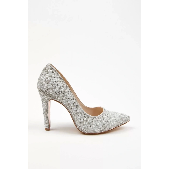 Kadın Moda Şık Gold Full Inci Aynalı Klasik Düğün Nişan Gece Abiye Ayakkabı