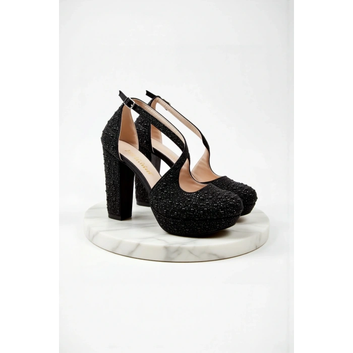 Kadın Moda Şık Gold Full Inci Taş Yüksek Topuk Düğün Nişan Gece Abiye Ayakkabı