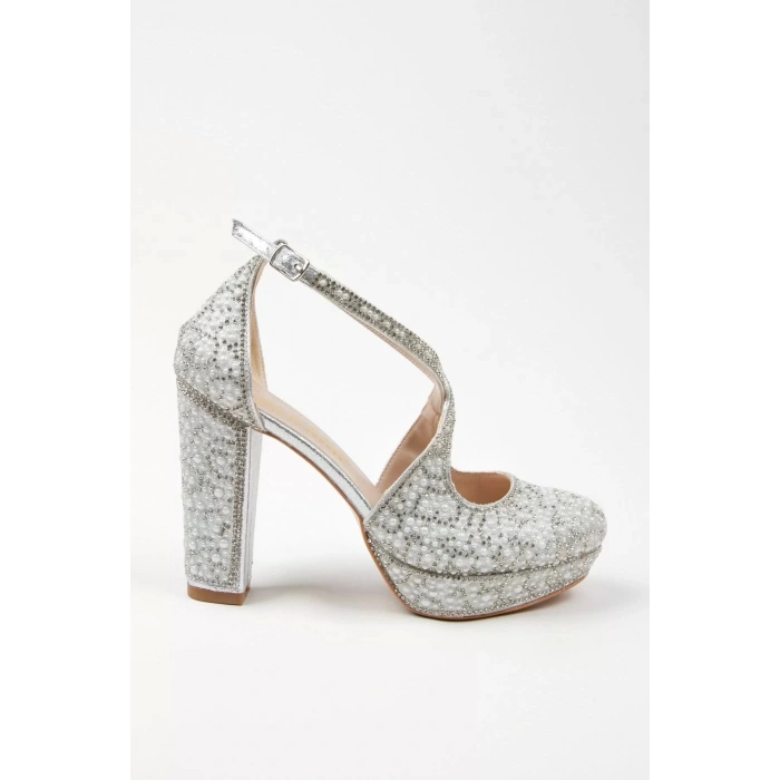 Kadın Moda Şık Gold Full Inci Taş Yüksek Topuk Düğün Nişan Gece Abiye Ayakkabı