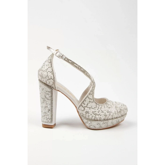 Kadın Moda Şık Gold Full Inci Taş Yüksek Topuk Düğün Nişan Gece Abiye Ayakkabı