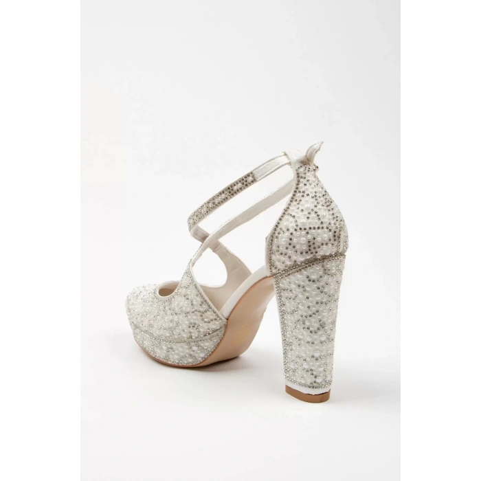 Kadın Moda Şık Gold Full Inci Taş Yüksek Topuk Düğün Nişan Gece Abiye Ayakkabı