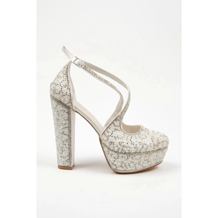 Kadın Moda Şık Gold Full Inci Zarif Tasarım Düğün Nişan Gece Abiye Ayakkabı