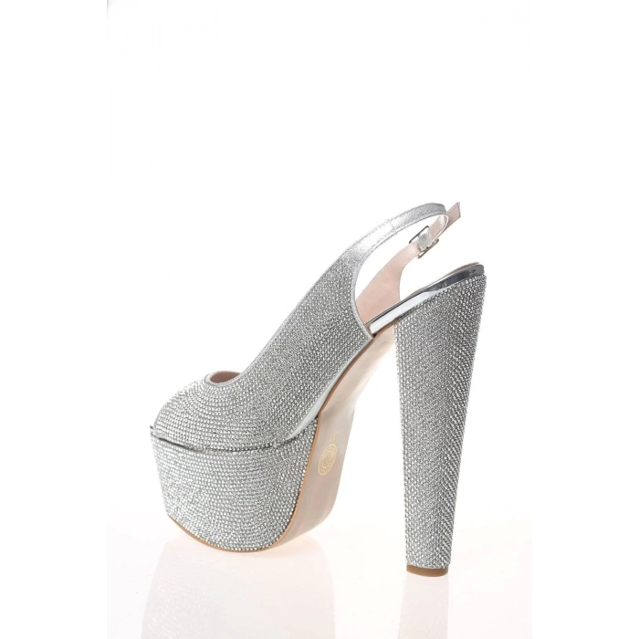 Kadın Moda Şık Gold Full Taş Yüksek Topuk Topuklu Düğün Nişan Gece Abiye Ayakkabı