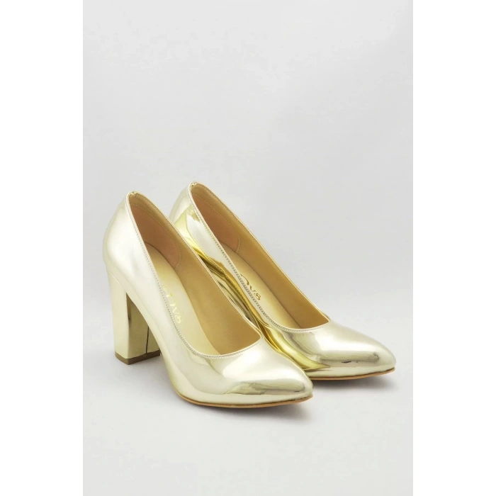 Kadın Moda Şık Gold Klasik Topuklu Ayakkabı Topuklu Düğün Nişan Gece Abiye Ayakkabısı