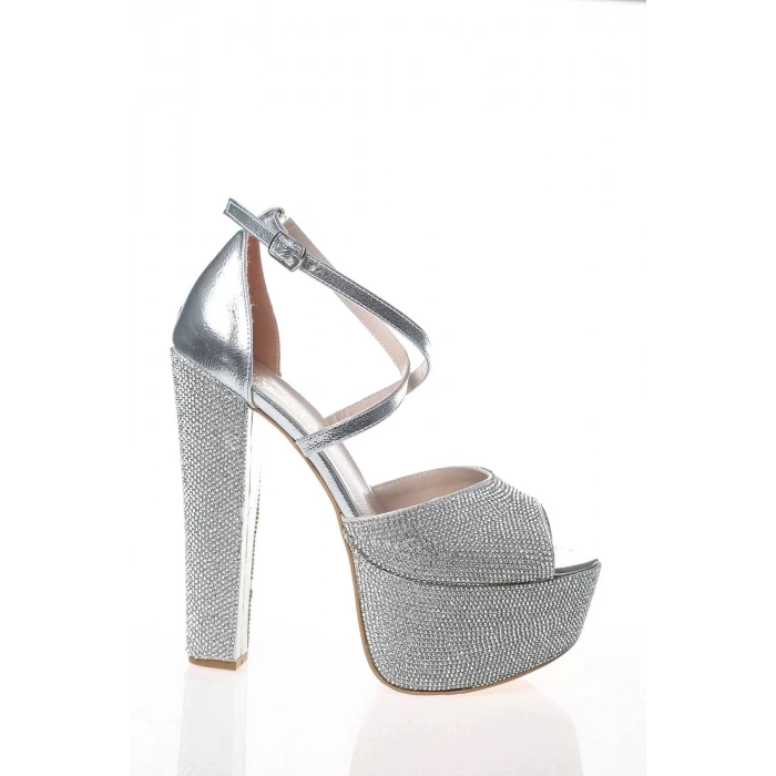 Kadın Moda Şık Gold Kristal Full Taş Topuklu Düğün Nişan Gece Abiye Ayakkabı