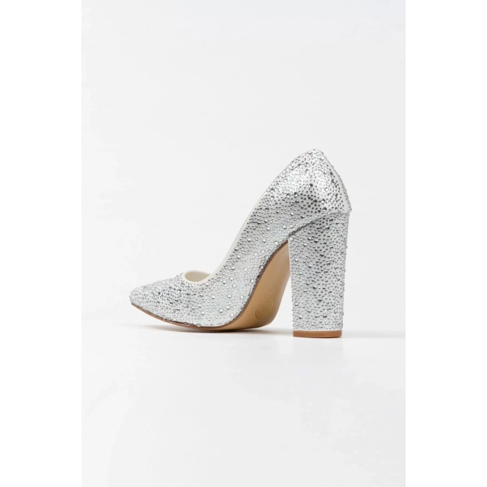 Kadın Moda Şık Gold Sultan Taşlı Klasik Sivri Kalın Düğün Nişan Gece Abiye Ayakkabı