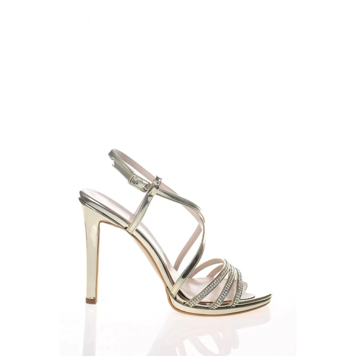 Kadın Moda Şık Gold Taşlı Topuklu Zarif Tasarım Yüksek Topuk Düğün Nişan Gece Abiye Ayakkabı