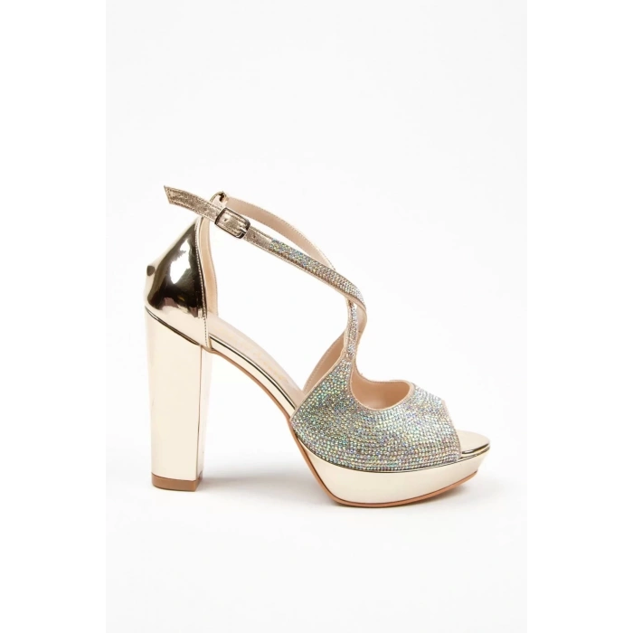 Kadın Moda Şık Gold Yüz Taş Zarif Tasarım Düğün Nişan Gece Abiye Ayakkabı