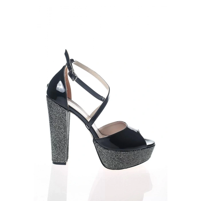 Kadın Moda Şık Gümüş Ayna Ökçe Poli Taş Topuklu Zarif Tasarım Düğün Nişan Gece Abiye Ayakkabı