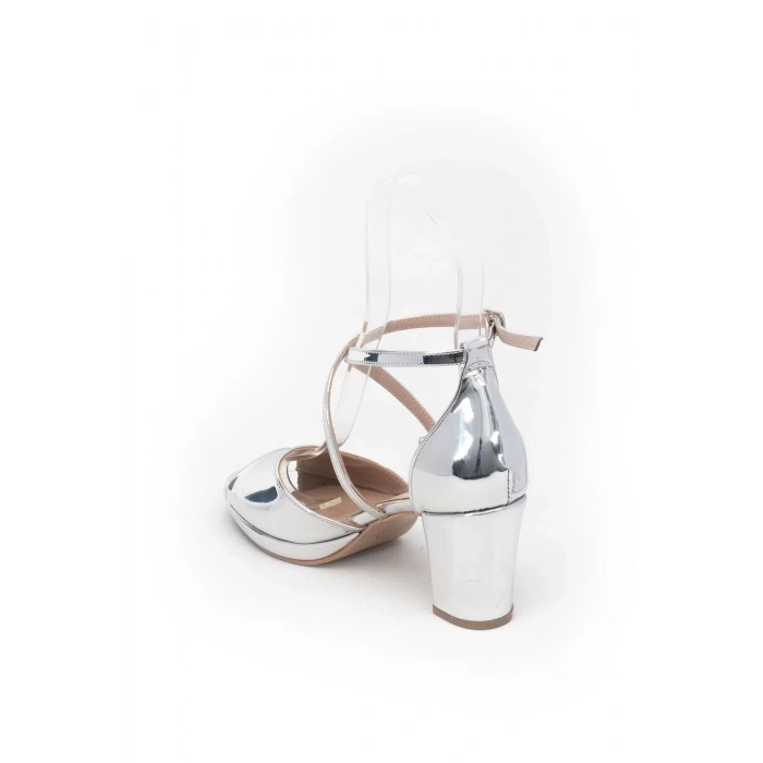 Kadın Moda Şık Gümüş Ayna Topuklu Ayakkabı Zarif Tasarım Düğün Nişan Gece Abiye Ayakkabı