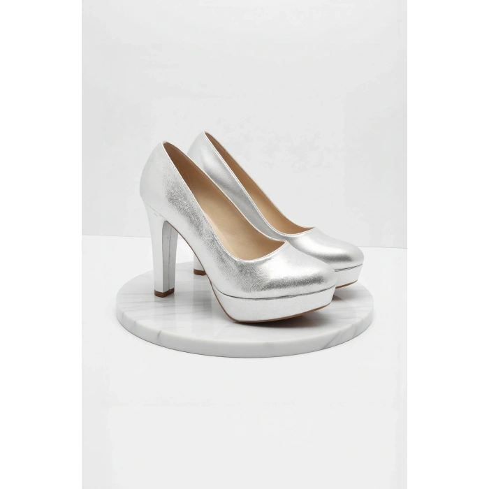 Kadın Moda Şık Gümüş Klasik Topuklu Ayakkabı Topuklu Düğün Nişan Gece Abiye Ayakkabı