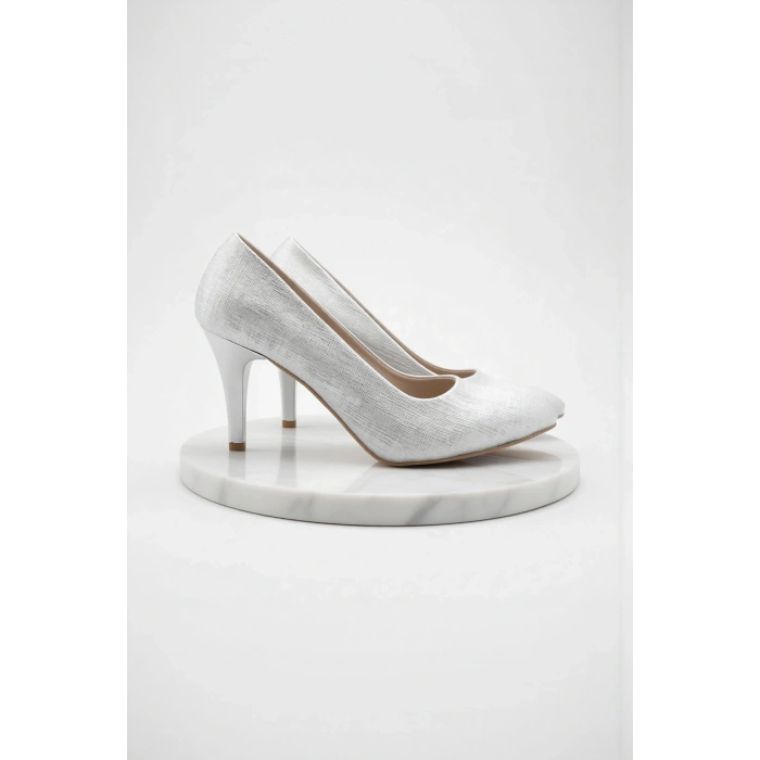 Kadın Moda Şık Gümüş Klasik Topuklu Ayakkabı Topuklu Düğün Nişan Gece Abiye Ayakkabısı