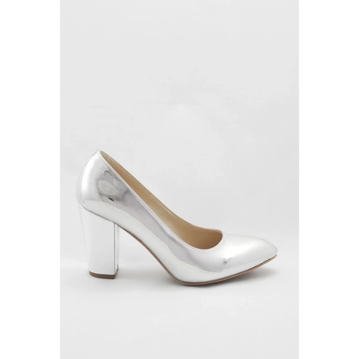 Kadın Moda Şık Gümüş Klasik Topuklu Ayakkabı Topuklu Düğün Nişan Gece Abiye Ayakkabısı