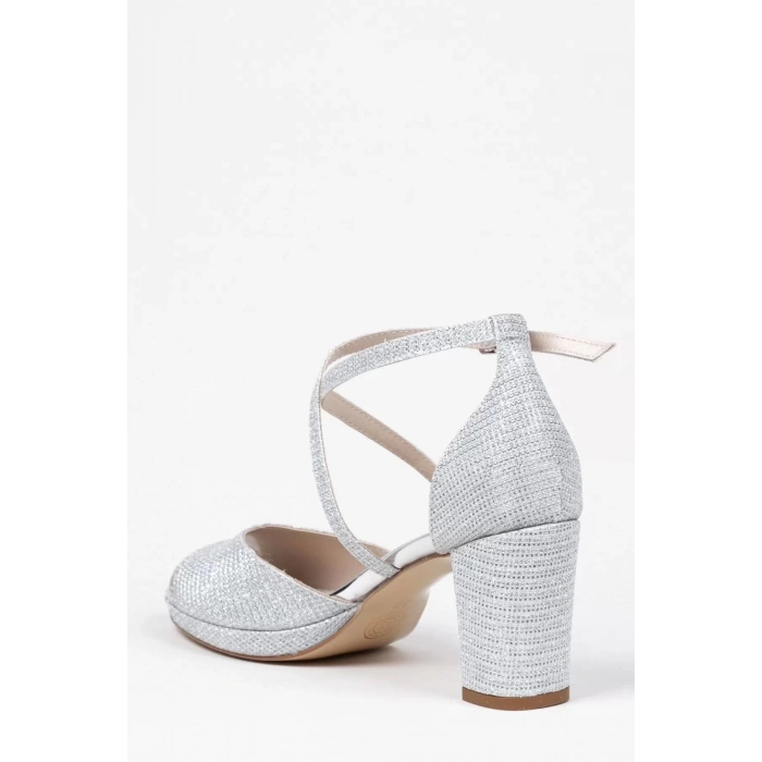 Kadın Moda Şık Gümüş Mercan Topuklu Zarif Tasarım Yüksek Topuk Düğün Nişan Gece Abiye Ayakkabı