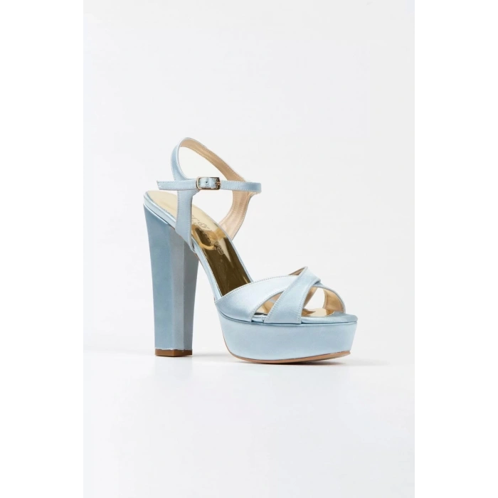 Kadın Moda Şık Gümüş Saten Klasik Ayakkabı Kalın Düğün Nişan Gece Abiye Ayakkabı