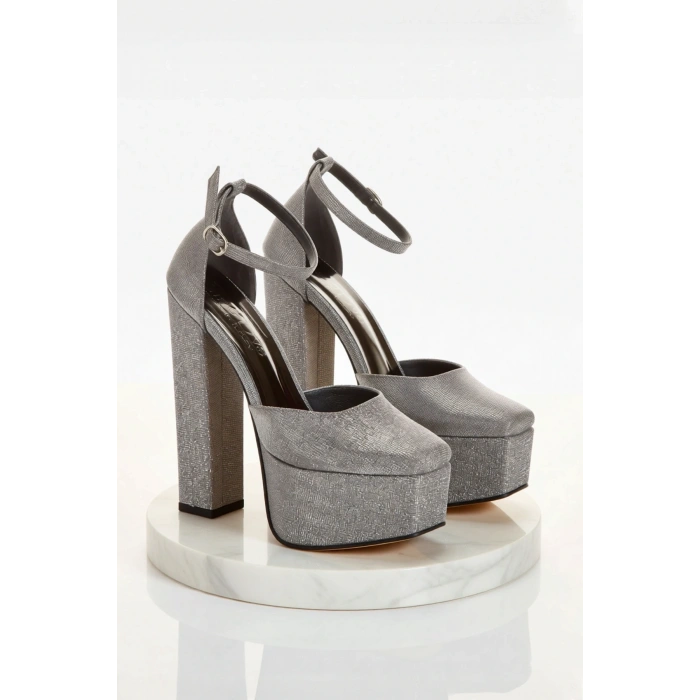 Kadın Moda Şık Kalın Yüksek Topuklu Köşeli Platformlu Topuklu Düğün Nişan Gece Abiye Ayakkabı