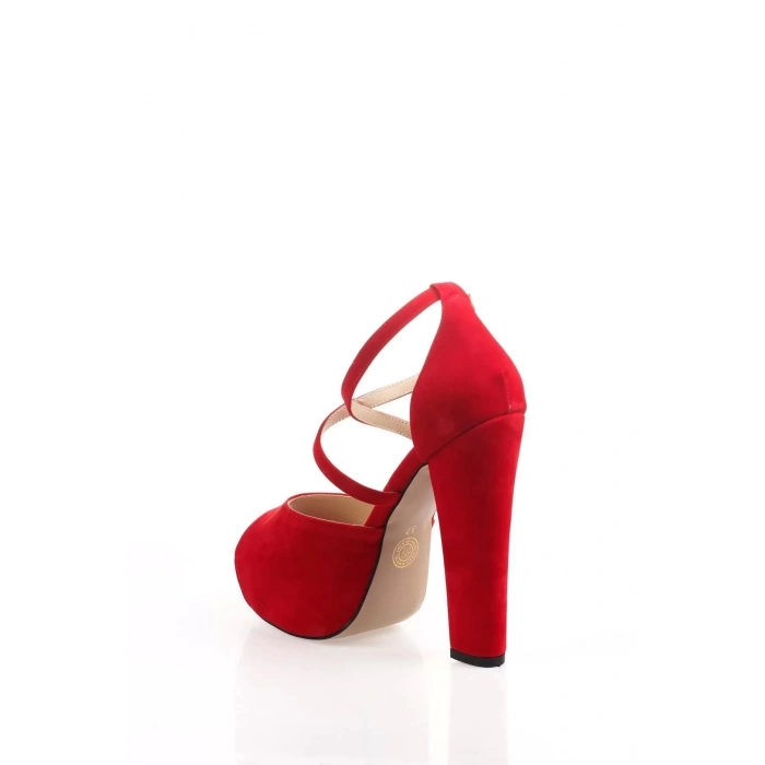 Kadın Moda Şık Kırmızı Süet Topuklu Zarif Tasarım Yüksek Topuk Düğün Nişan Gece Abiye Ayakkabı