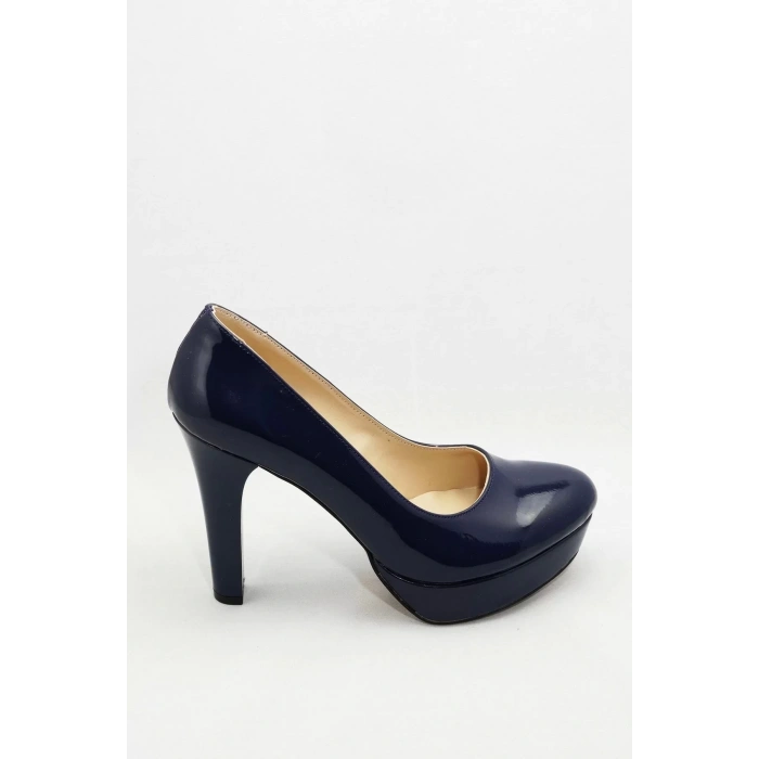 Kadın Moda Şık Lacivert Klasik Topuklu Ayakkabı Topuklu Düğün Nişan Gece Abiye Ayakkabı