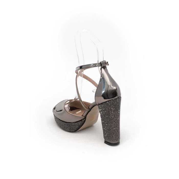 Kadın Moda Şık Platin Ayna Taşlı Topuklu Zarif Tasarım Düğün Nişan Gece Abiye Ayakkabı