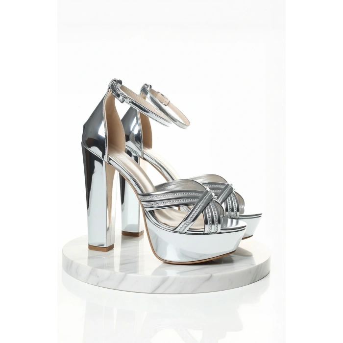 Kadın Moda Şık Sarı Gold Çapraz Bant Topuklu Zarif Tasarım Düğün Nişan Gece Abiye Ayakkabı