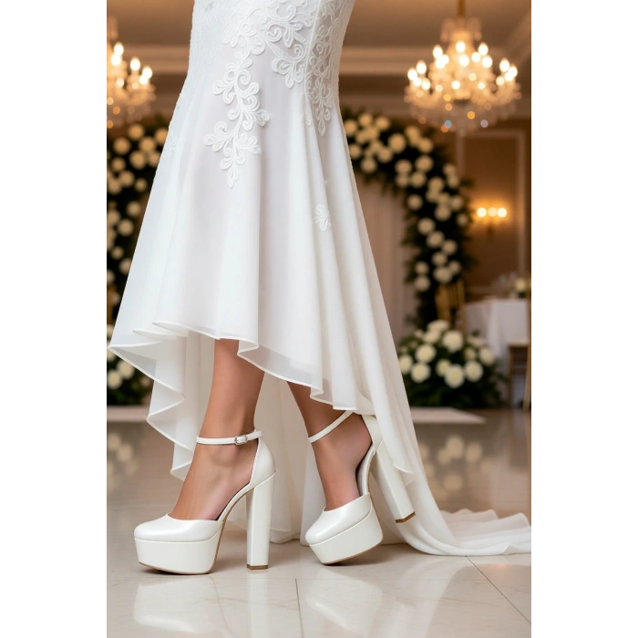 Kadın Moda Şık Sedef Cilt Klasik Köşe Kalıplı Kalın Düğün Nişan Gece Abiye Ayakkabı