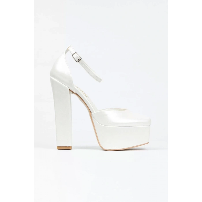 Kadın Moda Şık Sedef Cilt Klasik Köşe Kalıplı Kalın Düğün Nişan Gece Abiye Ayakkabısı