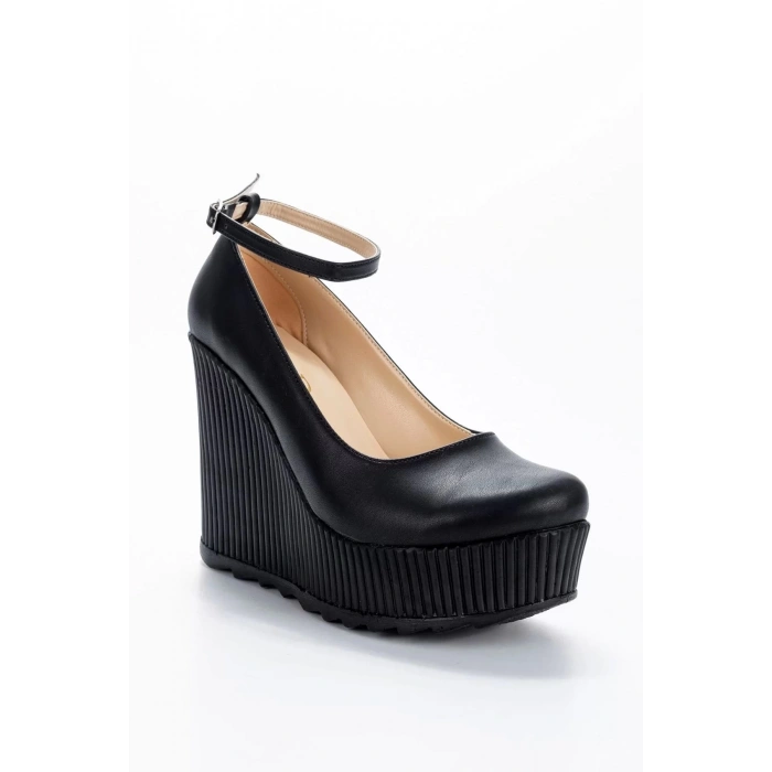 Kadın Moda Şık Siyah Cilt Dolgu Topuklu Ayakkabı Topuklu Düğün Nişan Gece Abiye Ayakkabısı