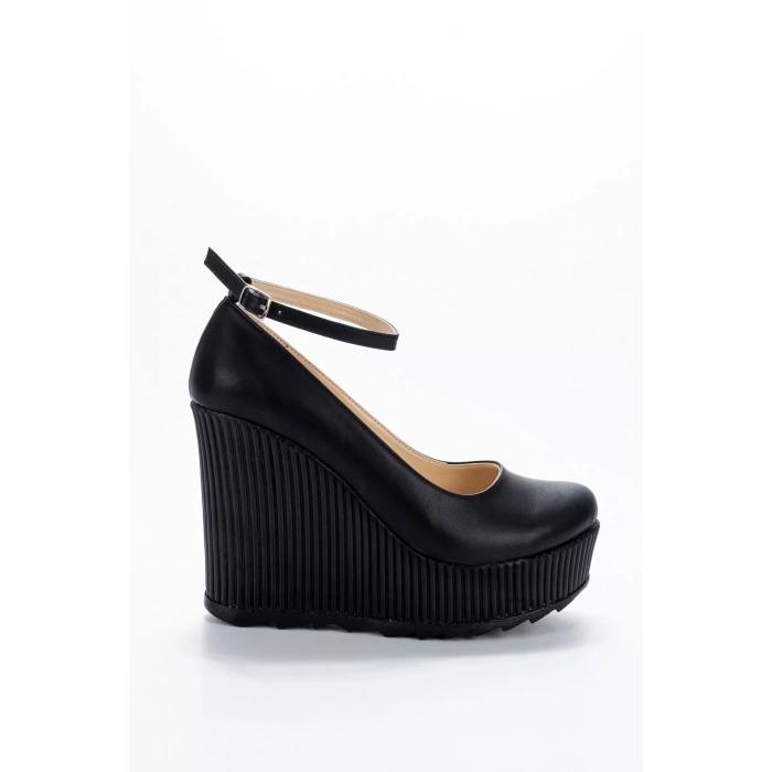 Kadın Moda Şık Siyah Cilt Dolgu Topuklu Ayakkabı Topuklu Düğün Nişan Gece Abiye Ayakkabısı