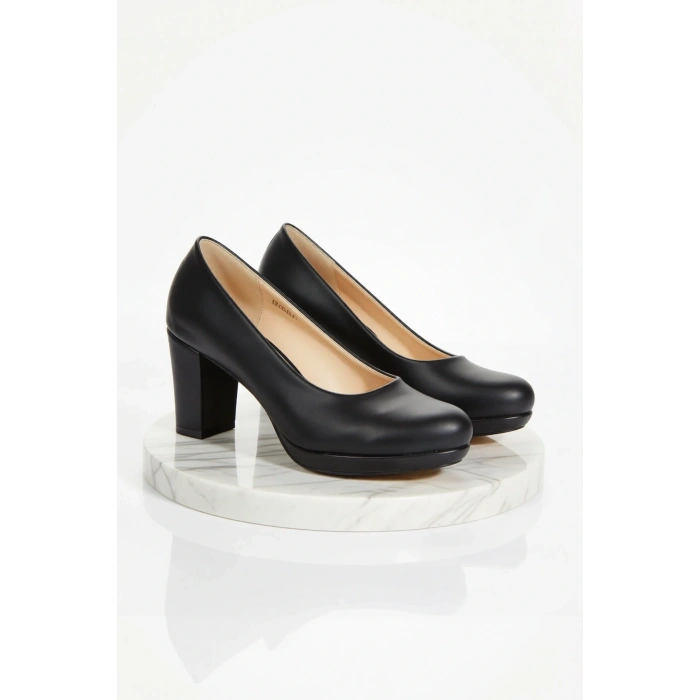 Kadın Moda Şık Siyah Cilt Klasik Topuklu Ayakkabı Topuklu Düğün Nişan Gece Abiye Ayakkabı