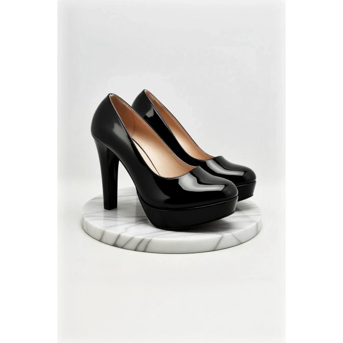 Kadın Moda Şık Siyah Klasik Topuklu Ayakkabı Topuklu Düğün Nişan Gece Abiye Ayakkabı