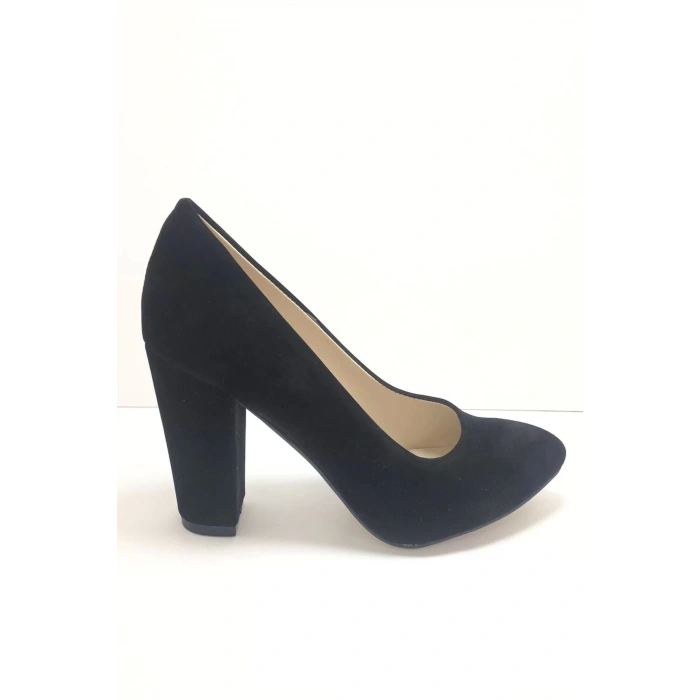 Kadın Moda Şık Siyah Süet Topuklu Ayakkabı Zarif Tasarım Düğün Nişan Gece Abiye Ayakkabısı