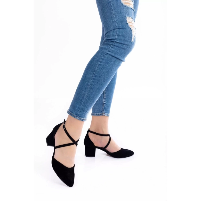 Kadın Moda Şık Siyah Süet Topuklu Klasik Ayakkabı Topuklu Düğün Nişan Gece Abiye Ayakkabı