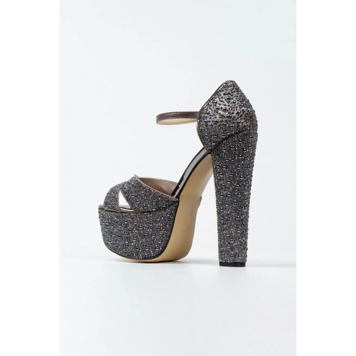 Kadın Moda Şık Sultan Inci Taşlı Çapraz Klasik Topuklu Platformlu Düğün Nişan Gece Abiye Ayakkabı