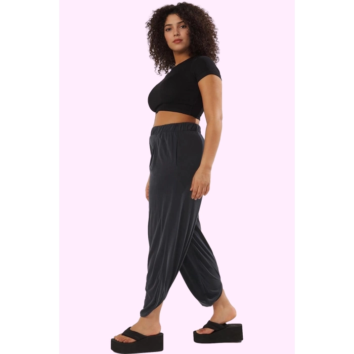 Kadın Modal Polyester Pantolon Havuç Kesim Yüksek Bel Lastikli Paça Yaz Aylarının Vazgeçilmezi