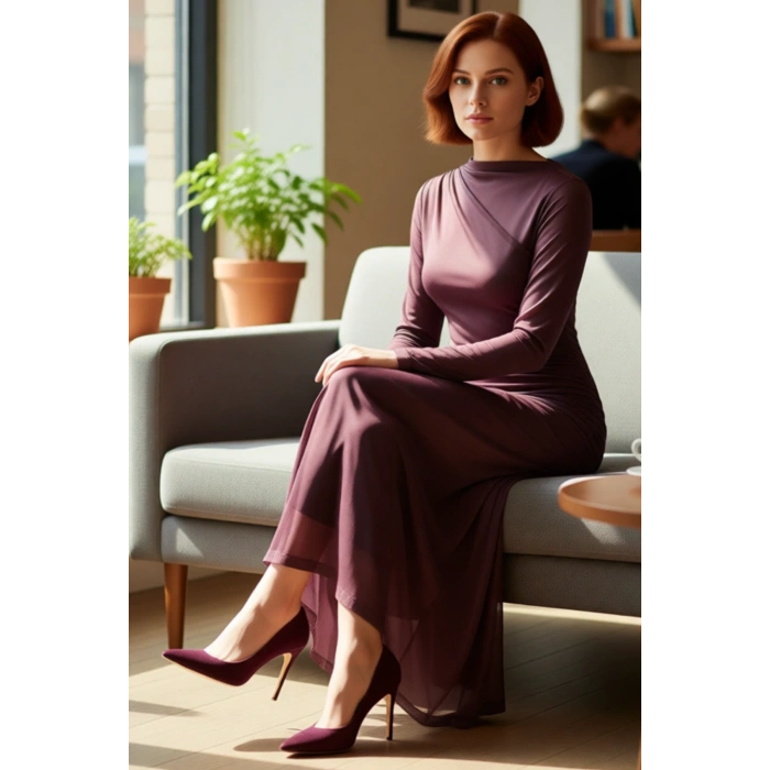 Kadın Modern Batik Desenli Dik Yaka Uzun Kollu Midi Elbise Şık Ve Rahat Örme Tasarım Kaliteli