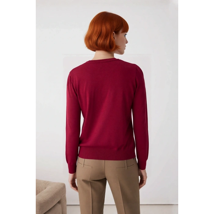 Kadın Modern Bisiklet Yaka İnce Triko Regular Kalıp Düz Dokuma Uzun Kol Kazak Modeli Kaliteli