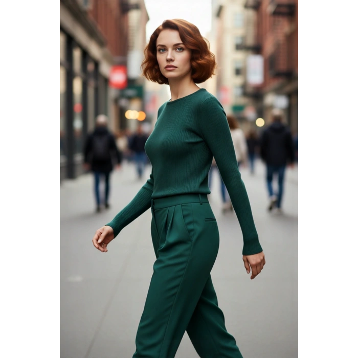 Kadın Modern Fitted Ekru Triko Üst Bisiklet Yaka İnce Yapılı Günlük Şıklık İçin Rahat Seçim