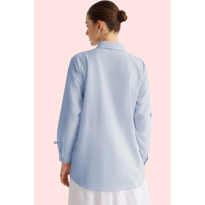 Kadın Modern Fiyonk Detaylı Terrycotton Dokuma Gömlek Günlük Kullanım İçin Kaliteli Malzeme
