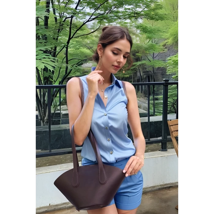 Kadın Modern Kesim Suni Deri Shopper Çanta El Ve Omuz Kullanımı İçin Mükemmel Uyum Mükemmel Uyum