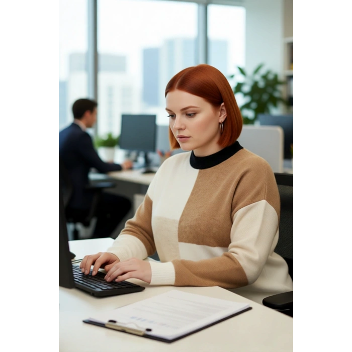 Kadın Modern Tarz Renk Blok Desenli Bisiklet Yaka Düşük Kol Triko Kazak Kış Sezonu Rahatlığı