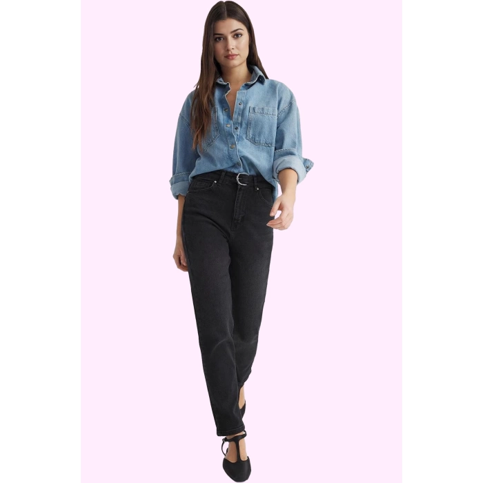 Kadın Mom Jean Denim Günlük Stil Yüksek Bel Uzun Boy Hafta Sonu Yaz Aylarının Vazgeçilmezi