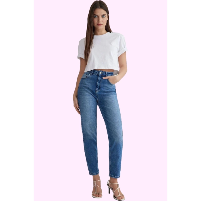 Kadın Mom Jean Denim Günlük Stil Yüksek Bel Uzun Boy Hafta Sonu Yaz Aylarının Vazgeçilmezi