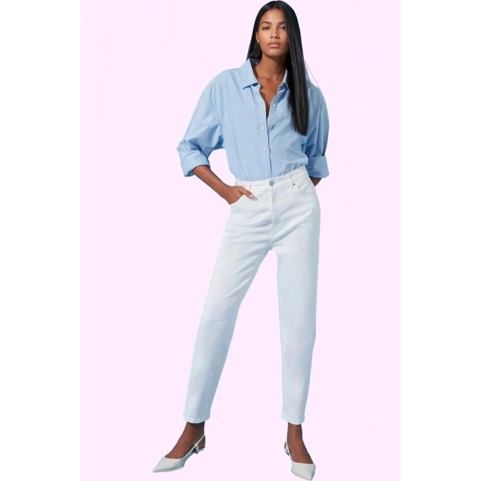 Kadın Mom Jean Regular Boy Yüksek Bel Denim Casual Stil Günlük Kullanım Yaz Aylarının Vazgeçilmezi
