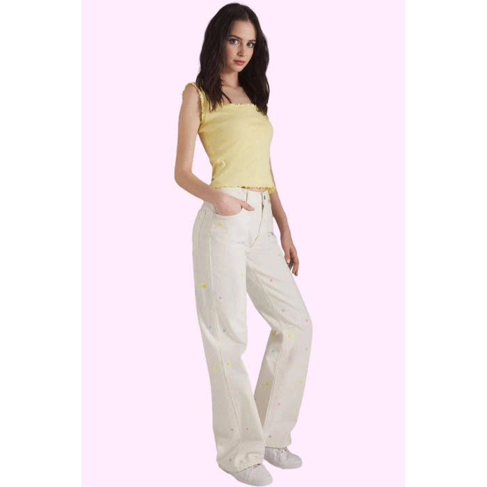Kadın Normal Bel Denim Geniş Paça Pantolon Yazlık Kombinler İçin İdeal Yaz Aylarının Vazgeçilmezi