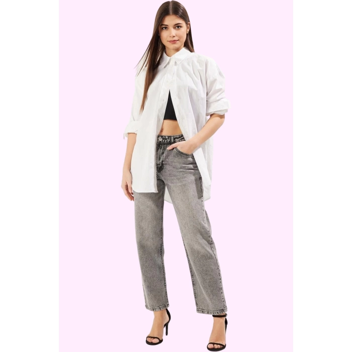 Kadın Normal Bel Düz Denim Straight Jean Pantolon Günlük Stil Hafta Sonu Dayanıklı Malzeme