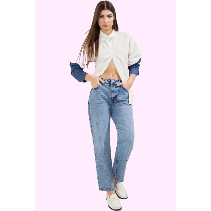 Kadın Normal Bel Düz Denim Straight Jean Pantolon Günlük Stil Hafta Sonu Dayanıklı Malzeme