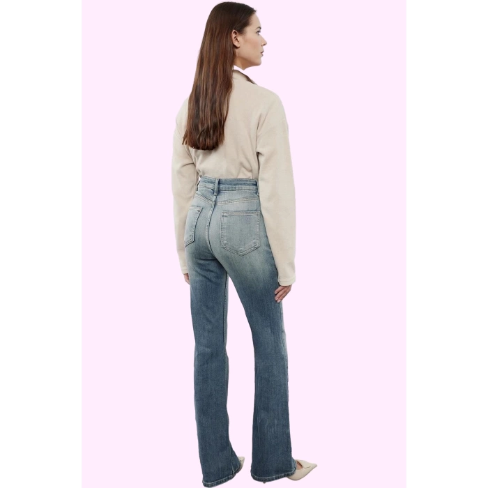 Kadın Normal Bel Düz Desen Comfort Dokuma İspanyol Paça Jean Günlük Kombinler Modern Tasarım