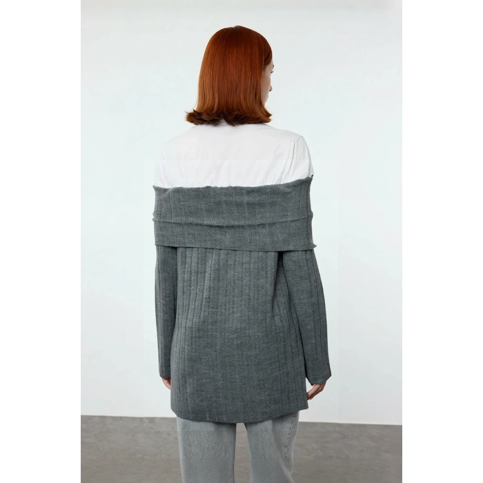 Kadın Omzu Açık Fitted Triko Kazak Dokuma Detaylı Uzun Reglan Kol Kışlık Günlük Şıklık İçin İdeal