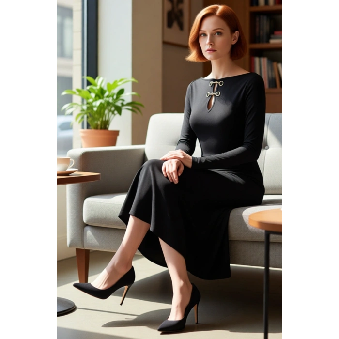 Kadın Örme Bodycon Maxi Elbise Aksesuar Detayları İle Kış Sezonu İçin Şık Ve Modern Stil Kaliteli